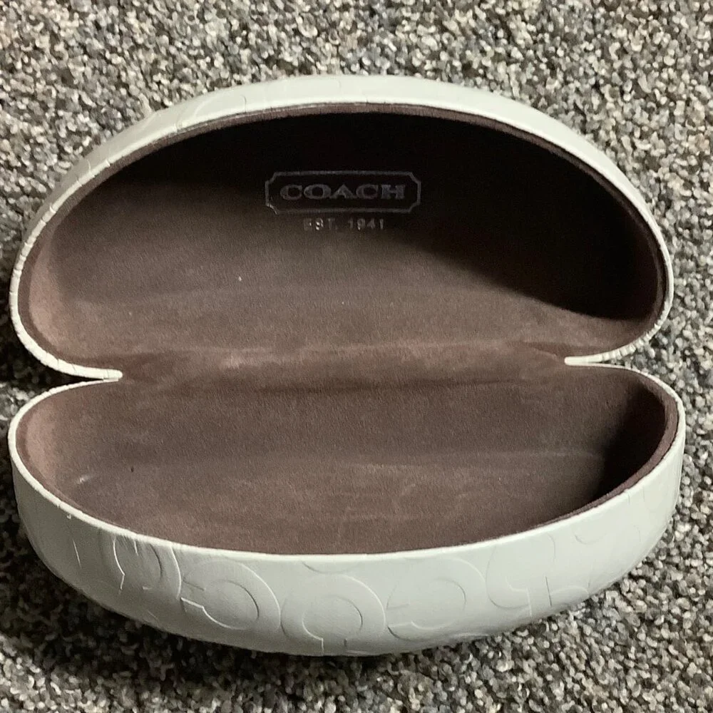 Coach‎ White Embossed Hard Shell Eyeglasses Sunglasses Case Brown Interior FLAW
